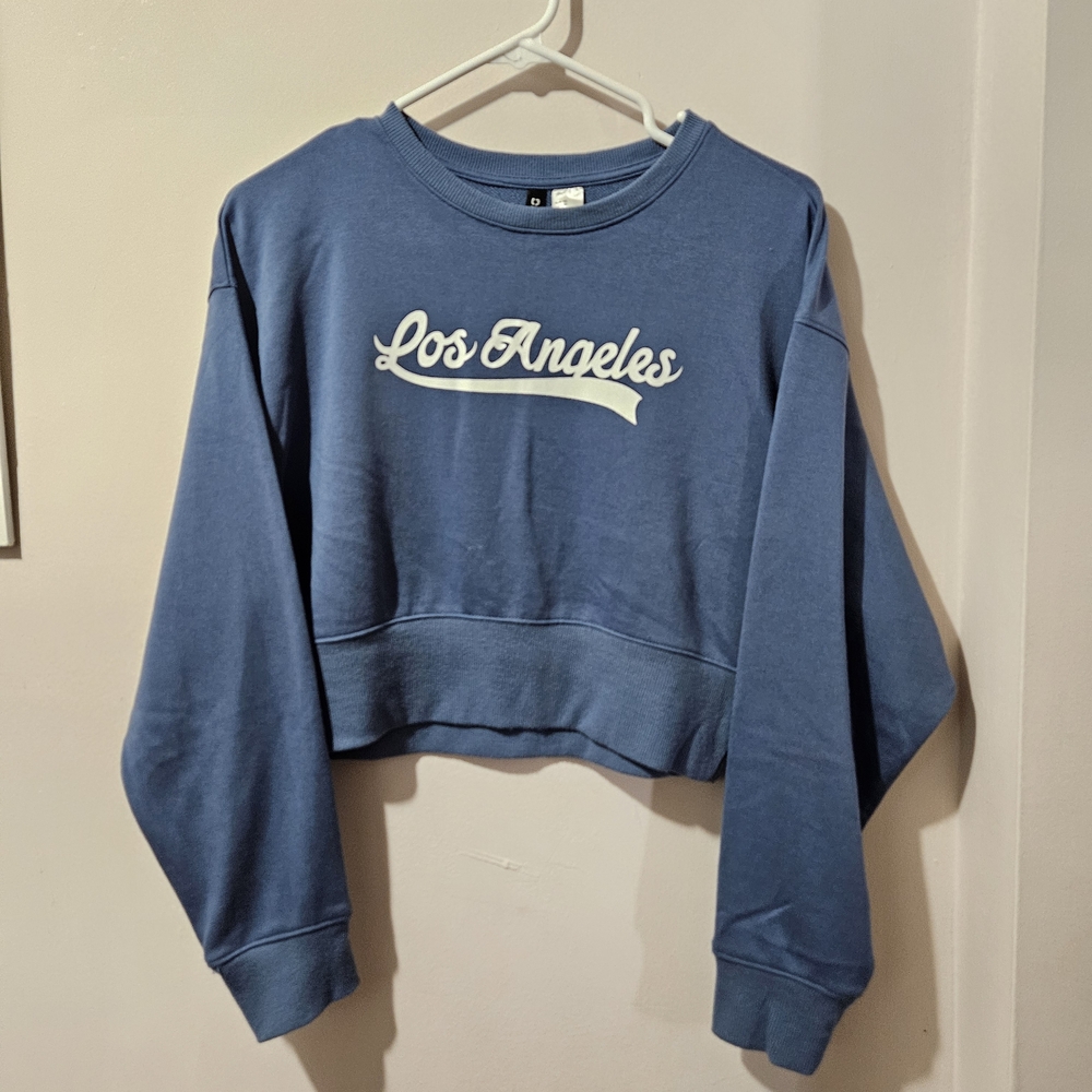 H&M DIVIDED Womens Size M Blue CROPPED Sweatshirt Los Angeles Graphics Size XS